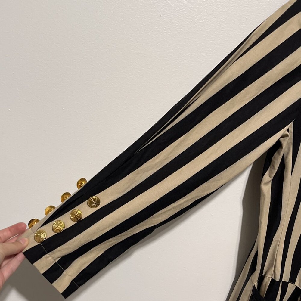Womens VTG Longline Steampunk Blazer 12 Maximalist Gothic Pirate Cosplay Striped - Picture 3 of 14